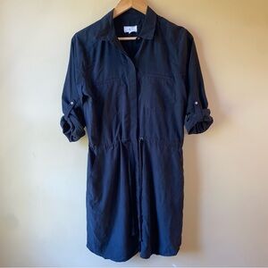 Lou & Grey Shirt Dress Women’s Small Grey Drawstring Waist Roll Tab Sleeve